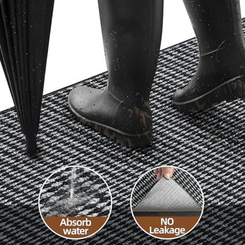 Indoor Door mat 24"x36", Dirt Trapper Door Mat, Non-Slip Washable Entrance Mat,Dirt Resistant and Absorbent Welcome Mat,Low-Profile Doormat for Entryways, Front Doors, and Indoor Entrances, Black/Grey - Thumbnail 3