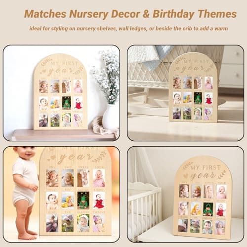 My First Year Photo Board, 12 Months Big Wooden Baby Milestone Display Frame, 1st Birthday Decorations Girl Boy Nursery Keepsake Gift for New Mom, My First Photo Album for Baby - Thumbnail 5