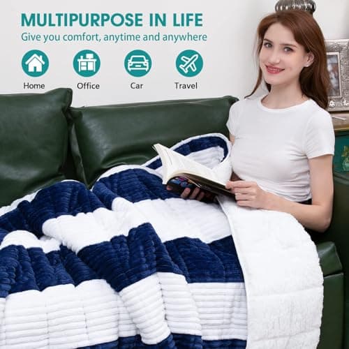 Sherpa Weighted Blanket for Adults 15lbs, 48"x72", Twin Full Size Fuzzy Heavy Throw Blanket for 120-160lbs, Microfiber Soft Thick Big Blankets Weighted Comforter Breathable Gift for Sleeping, Navy - Thumbnail 5