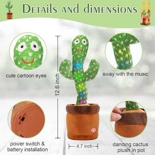 Emoin Dancing Talking Cactus Toy for Baby Boys Girls Gifts,Dancing Cactus Singing Mimicking Recording Repeating What You Say Baby Toys - Thumbnail 5