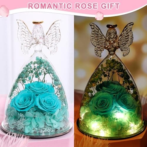 Tiaronics Mothers Day Rose Gifts for Women Preserved Real Flower in Glass Angel Figurines Roses for Delivery Prime Birthday Gifts for Mom Grandma Girlfriend Wife Her - Tify Blue - Thumbnail 6