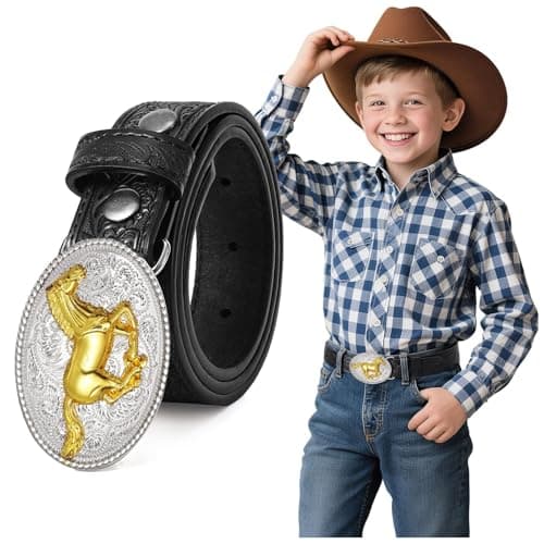 Kids Western Belt for Boys Girls Embossed Cowboy Cowgirl Genuine Leather Kid Western Buckle Belts for Jeans Gifts - Image 1