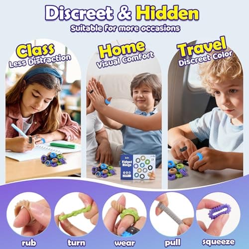 Fidget Toys Kids Sensory Ring: 24 Pack Textured Finger Rings - ADHD Autism Kids Sensory Calming Toys - Quiet Skin-Picking Fidgets for Classroom - Thumbnail 5