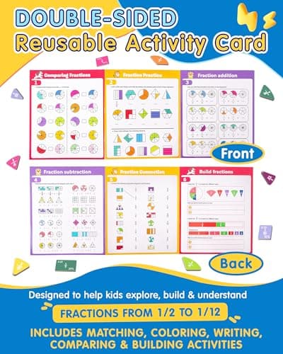 Magnetic Fraction Demonstration Book, Fraction Manipulatives with Magnetic Fraction Tiles & Circles, Montessori Magnetic Fraction Playbook for Hands-On Elementary Math Learning Toys - Thumbnail 6