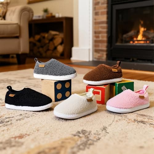 Toddler Boys Girls Slippers Indoor House Shoes Non-Slip Slip-On Baby Kids Fuzzy Warm Woolen Bedroom Slipper Cozy Lightweight Walking Shoes for Home Outdoor Winter Unisex Beige Toddler 5 - Thumbnail 3