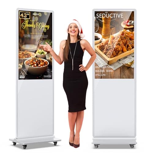 QIXZOCV MWE 43 Inch Digital Signage Touchscreen Kiosk LCD Screen Indoor Floor Standing Advertising Display Totem Interactive Display Poster Android System with Auto Media Player-White - Image 1