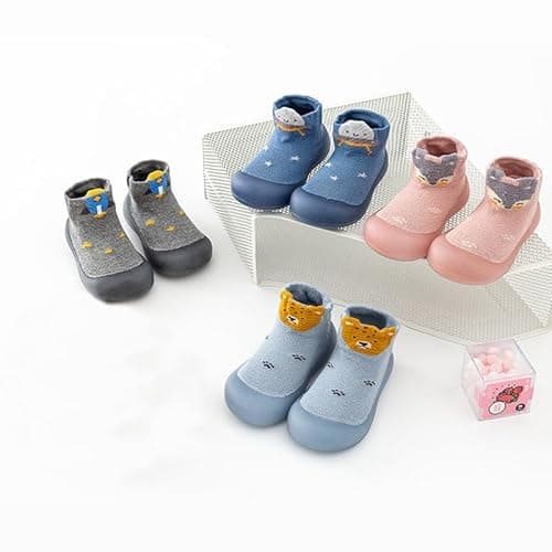 HOVELL 2 Pairs Baby Sock Shoes for Baby Boys Toddler Non Slip Walking Shoes Soft Rubber Sole Infant Floor Slip on Slipper Sneakers (Blue Cartoon,2-3Y) - Thumbnail 6