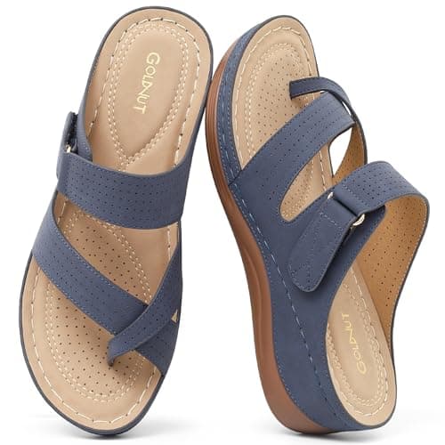 Goldnut Thong Sandals for Women Wedge Shoes: Comfortable Dressy Sandals Arch Support Summer Flip Flops Wedges Red Size 7.5 - Image 1