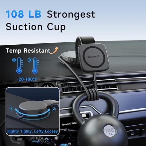 COOEXES Magnetic Car Phone Holder, Bendable Alloy Arm Car Mount with Vacuum Suction, All-in-one Dessign & 108LBS Strongest Suction & 360° Rotation for All MagSafe Phones iPhone 17 16 15 14 Pro Max - Thumbnail 4