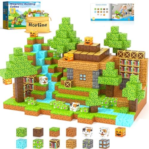 Norline Magnetic Blocks - 100PCS Build Mine Magworld Forest Cottage Set, Kids Building Toys for Boys Girls Age 3-5 4-8 5-7, Construction Craft Sensory Toys Birthday Gifts for 3+ Years Old - Image 1