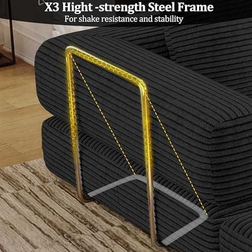 BSHOMGI 4 in 1 Futon Sofa Bed Queen Size - Foldable Convertible Sleeper Couch,Teddy Foam-Filled Compressed Couch Removable Corduroy Cover, Space Saving Sofas for Bedroom & Dorm (Black, 59” 2 Seat) - Thumbnail 3