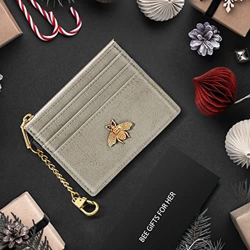 SEAVILIA Card Holder Keychain Wallet for Women with ID Window RFID Coin Purse Bee Gifts Slim Minimalist Small Wallet - Thumbnail 5