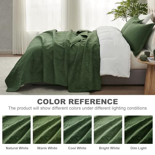 Hansleep Olive Green Quilt Twin Size - Baroque Ultrasonic All Season Bedspread Twin, Soft Lightweight Coverlet Bedding Set, 2 Pieces (1 Quilt, 1 Pillow Sham) - Thumbnail 6