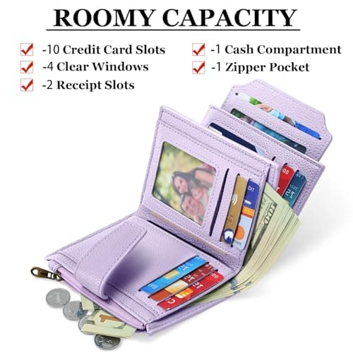 Airkit Small Wallet Women RFID Blocking Soft Leather Bifold Compact Card Holder Wallet for Women with Zipper Coin Pocket 4 ID Window - Thumbnail 2