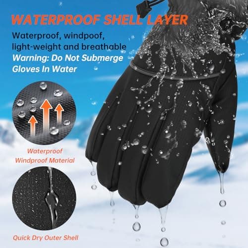 Fashinex Winter Gloves for Men Women, Waterproof Windproof Anti-Slip 10 Fingers Touch Screen Gloves with Thermal Lining for Cold Weather Motorcycle Driving Cycling Skiing Snowboarding Walking - Thumbnail 3