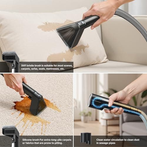 WELSAUBER Couch Cleaner Machine 600W Motor - 20Kpa Suction Upholstery Cleaner Machine, Portable Handheld Carpet Cleaner with Self-Cleaning and Long Hose for Pet Stains, Couch, Car Seats and Area Rugs - Thumbnail 6