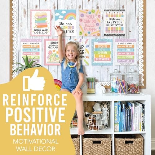 Motivational Posters for Classroom Decor -9 Growth Mindset Classroom Posters Elementary, Positive Poster Middle School, Inspirational Wall Art, Pastel Teacher Bulletin Board Decorations - Thumbnail 2