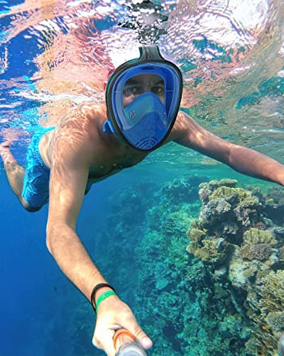 QingSong Full Face Snorkel Mask for Adults, Snorkeling Gear with Camera Mount, 180 Degree Panoramic View Snorkel Set Anti-Fog Anti-Leak - Thumbnail 2