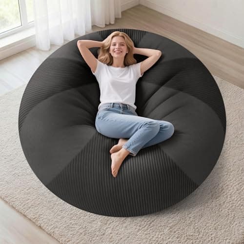 Homguava 4FT Bean Bag Chairs for Adults Teardrop BeanBag Chair Comfy Memory Foam Bean Bags Two-Tone Distressed Velvet&Corduroy Washable Cover for Living Room, Home (Distressed Velvet, Dark Grey) - Image 1