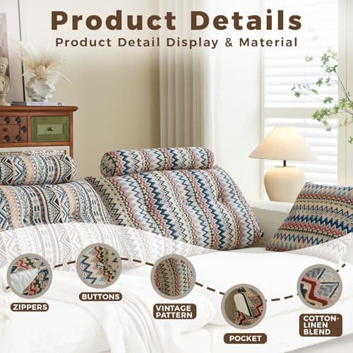 ZERALIVEN Boho Headboard Pillow for Full, Large Triangular Wedge Pillow for Headboard Gap, Daybed for Sitting Up in Bed, Couch or Sofa with Removable Washable Cover and Side Pockets, Twilight Bloom - Thumbnail 4