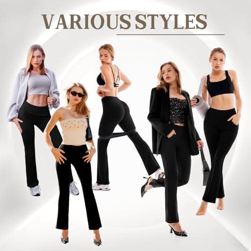 Walifrey Flare Leggings with Pocket for Women,High Waisted Opaque Flare Pants for Yoga Workout Black L - Thumbnail 3