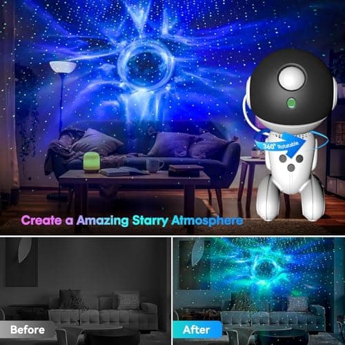 Robot Galaxy Lights Projector, APP Control Star Projector Nebula Light with Remote - Galaxy Star Night Light for Bedroom with Timer and White Noise Kids Adult Gifts for Christmas Birthdays - Thumbnail 4