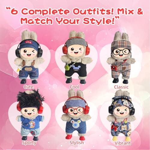 33 Pack Compatible for Labubu Clothes Outfits,Premium Labubu Accessories Case Shoes for 17cm Dolls,Labubu Birthday Party Decoration- Includes 6-Pack Doll Clothes Sets,Camera,Sunglasses (Cool, 17cm) - Thumbnail 4