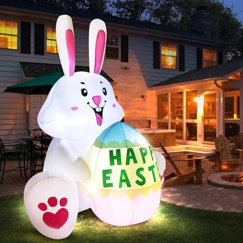 GIFTFIND 3.6FT Easter Inflatables Bunny with Egg - Brighter LED Lights, Quick Inflation Outdoor Yard Decoration, Holiday Inflatable for Patio Garden Lawn, Cute Ear Bunny Rabbit Gifts - Thumbnail 3