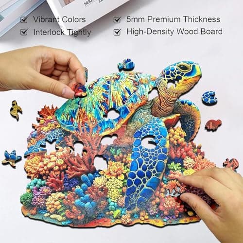 Sea Turtle Wooden Puzzle for Adults 500 Piece, Vibrant Coral Turtle Jigsaw Puzzle for Adults, Unique Animal Shaped Wooden Puzzles, Fun Challenging Ocean Turtle Puzzles for Family Game Night 17 * 16in - Thumbnail 5