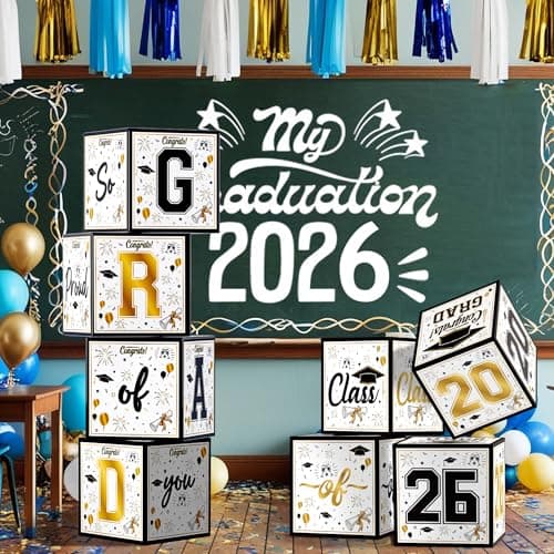OHOME 8 Pack Graduation Decorations 2026 - Black Gold Balloon Boxes for Class of 2026 Party Favors Supplies - Graduation Party Decorations 2026 Yard Signs Banner Backdrop Decor (Black) - Thumbnail 4