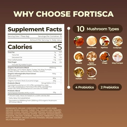 10 Kinds Mushroom Coffee with Probiotic(Lion's Mane, Cordyceps, Turkey Tail & Other), Ashwagandha Instant Coffee Mushroom Supplement for Better Energy, Gut Health 210g 7.41oz - Thumbnail 2