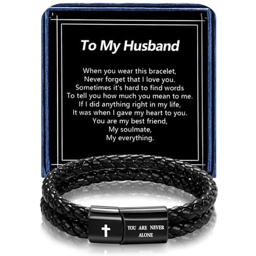 Alissl Men's Leather Bracelet with Cross Bible Verse, Double Layer Black Genuine Leather Bracelet for Men, Christian Religious Baptism Easter Gift for Men Dad Husband Boyfriend Grandson Son - Image 1