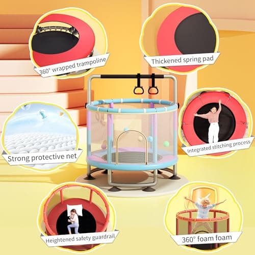 60" Toddler Trampoline for Kids,5FT Kids Trampoline for Toddlers 1-3,Upgrade Adjustable Kids Trampoline Indoor Outdoor,Mini Trampoline for Kids 2-5,500lbs Baby Small Trampoline with Net and Swing - Thumbnail 3