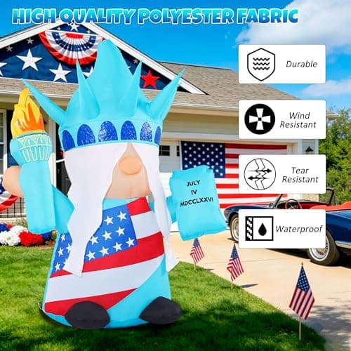 GIFTFIND 4th of July Inflatables Outdoor Decorations, 4FT Patriotic Independence Day Inflatable Liberty Gnome, Built in LED Lights Holiday Blow up for Party Garden Yard Lawn Decor - Thumbnail 6