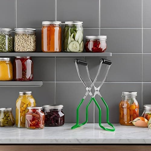 Canning Jar Lifter Tongs, Stainless Steel Jar Lifter with Rubber Grips - for Slip Wide-Mouth Clip for Kitchen Restaurant, Green - Thumbnail 4