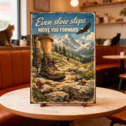 Even Slow Steps Move You Forward Tin Sign Inspirational Quote Metal Wall Decor Vintage Hiking Mountain Artwork Motivational Rustic Plaque for Home Office Gym Cabin Man Cave Wall 8x12 Inch - Thumbnail 3