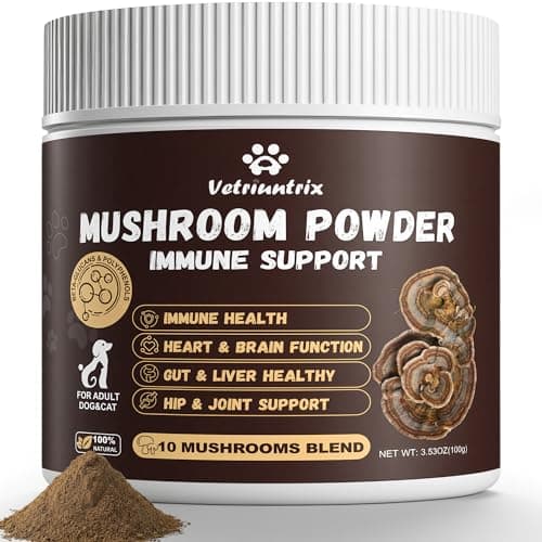Vetriuntrix Organic Turkey Tail Mushroom for Dogs - Over 50% Beta Glucan - 10 Mushroom Powder for Dogs & Cats Immune & Gut Support - Dog Mushroom Supplements for Lumps and Bumps - Chicken Flavor, 100g - Image 1