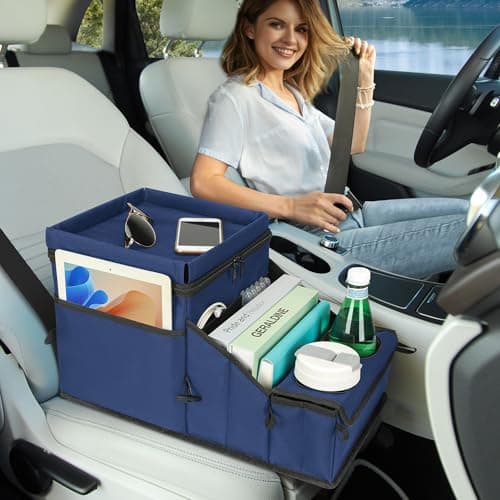 Backseat Organizer for Kids & Adults – Car Seat Cooler Warmer with 2-in-1 Writing Tray, Cup Holders & 11 Storage Compartments | Road Trip Car Organizer for Front & Back Seat (Black) (Navy Blue) - Thumbnail 5