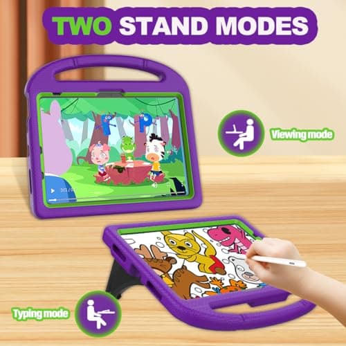 YIHE Kids Case for iPad A16 11th Generation (11-inch, 2025) & 10th Gen (10.9" 2022) | Shockproof Tablet Cover with Built-in Screen Protector & Pencil Holder for iPad 10.9/11 Inch, Purple Green - Thumbnail 5
