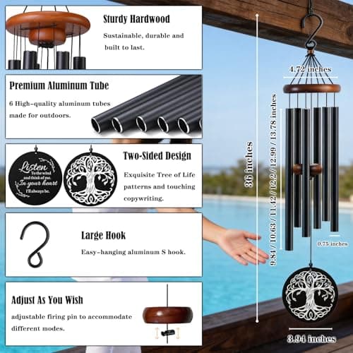 36 Inch Memorial Wind Chimes for Loss of Loved One - Deep Tone, Durable Metal Sympathy Wind Chimes for Outside, Outdoor Decor, Garden Patio Porch Yard Home, Meaningful Gift for Mom Women Housewarming - Thumbnail 3