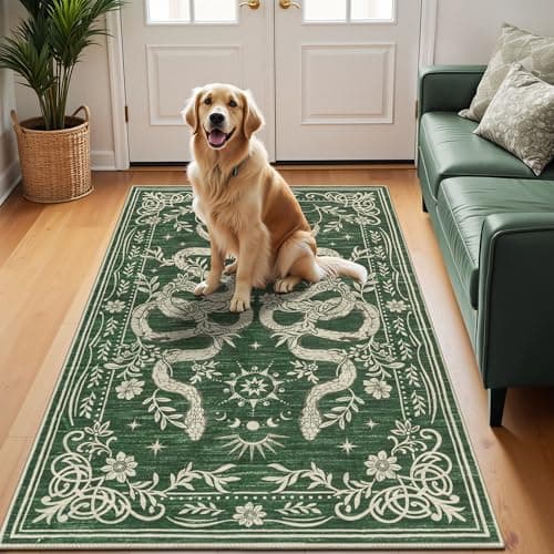 Ileading Hippie Snake Area Rug 3x5 Non Slip Vintage Tropical Jungle Carpet for Entryway Forest Green Soft Low-Pile Thin Machine Washable Accent Floor Mat for Bedroom Dining Room - Image 1