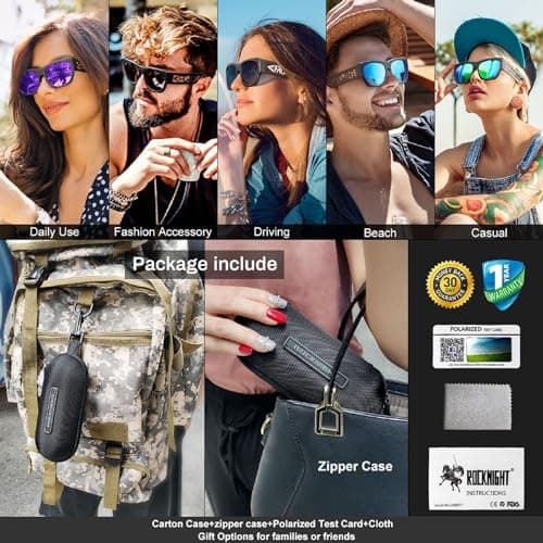 ROCKNIGHT Mirror Blue Sunglasses Men Polarized UV Protection Beach Casual Shades Gifts for family hombres - Thumbnail 6