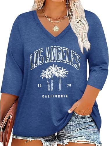 Chulianyouhuo Women's 3/4 Sleeve Tops Plus Size Beach Graphic Coconut Trees Tees Casual T Shirts V -Neck Tunic Blouse - Image 1