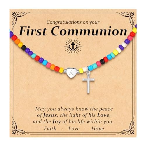 C-leen First Communion Gifts for Girls - 18K White Gold Plated Initial Cross Heart Necklaces First Baptism Communion Confirmation Letter A Necklace Easter Gifts for Kids Teens - Image 1