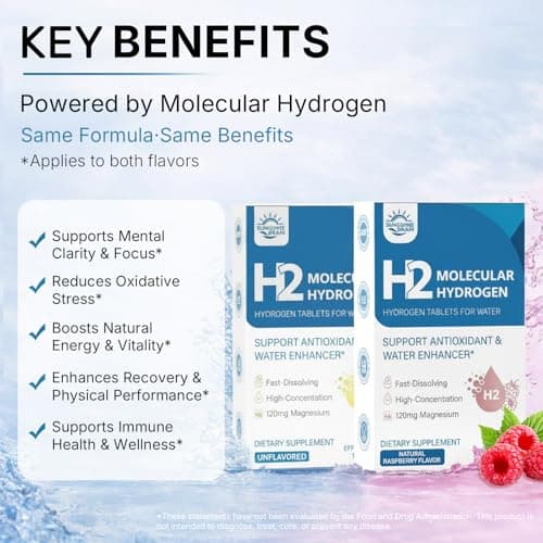 Molecular Hydrogen (H2) Tablets with 120mg Magnesium – 16 PPM Hydrogen Water Tablets Drinking for Water, Advanced Hydrogen Technology, Antioxidant Support, Natural Raspberry & Unflavored, 60 Tablets - Thumbnail 4