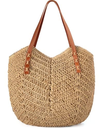 Loiyadn Straw Bag - Large Beach Bags for Women with Zipper, Soft Woven beach bag, Casual Straw Shoulder Bag for Beach, Travel & Daily Use - Image 1