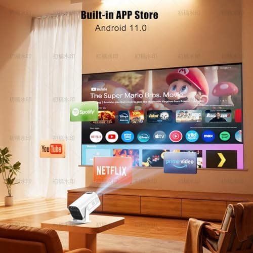 LJYT 1080P FHD Protable Mini Projector, 250 ANSI Lumens, Support 4K, Auto Keystone, 210° Rotation, Bluetooth 5.4, WiFi 6, Android 11, Compatible with iOS/Android/PS5/Windows/USB/HDMI/TV Stick/Box - Thumbnail 2