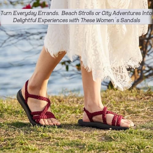 MEGNYA Comfortable Sport Sandals for Womens, Soft Arch Support Slide Sandals with Adjustable Straps, Plantar Fasciitis Walking Shoes for Beach Travel Hiking Bordeaux Size 8 - Thumbnail 6