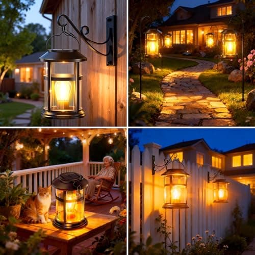 GARPAR Solar Lanterns Outdoor Waterproof with Wall Mount Kit, Upgraded Brighter Hanging Solar Lights for Outside, Auto On/Off Solar Powered Lantern for Garden Yard Patio Porch Decor, Gift for Mom - Thumbnail 3