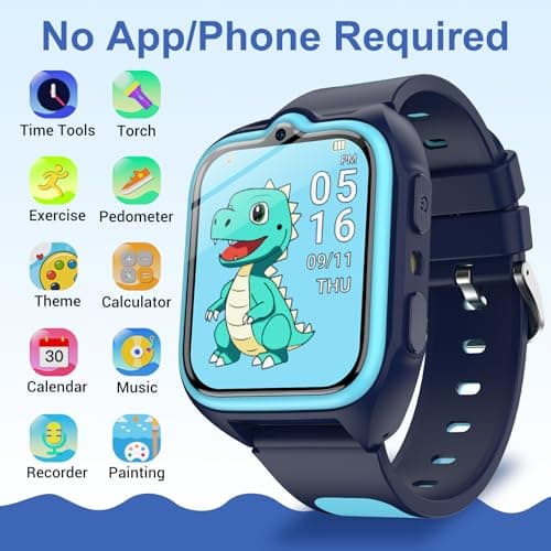Smart Watch for Kids with No App/Phone Needed,1.75" Kids Watch Boys with 32 Puzzle Games,Kid Smartwatch with Fitness Tracker Pedometer IP68 Waterproof Sport Modes for Boys Girls Teens Aged 4-12(Blue) - Thumbnail 2